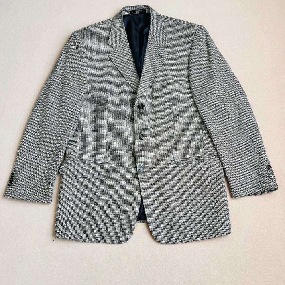 Petrocelli Men’s 41R Black White Grid Check Sport Coat Silk Wool Blend Blazer